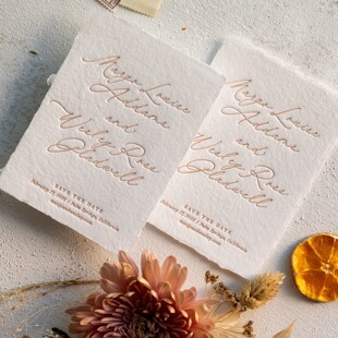 手工毛边纸letterpress请柬手工凸印高端婚礼请帖ins活版印刷凹凸