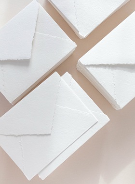 白色古法手工毛边纸信封 水彩纸  手账材料 婚礼请柬贺卡 吊牌