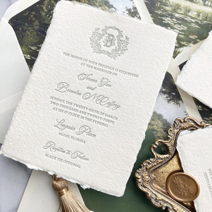 手工毛边纸请柬 高端婚礼请帖 ins风活版印刷凹凸凸印 定制邀请函