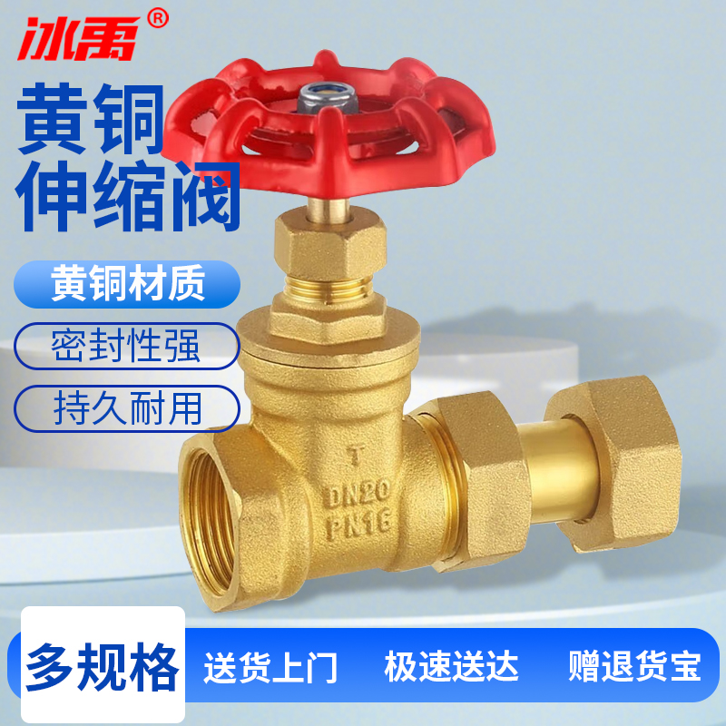 冰禹 BJ-250 锻压黄铜表前伸缩闸阀 自来水阀 管道水表配套活接