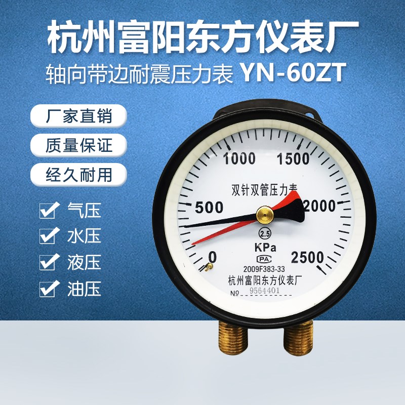 杭州富阳东方YZS-102双针双管压力表火车铁路铁轨船用汽修M16双路