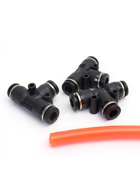 气动快速接头黑色塑料快插接头T型三通PE-4/6/8/10/12/14/16mm