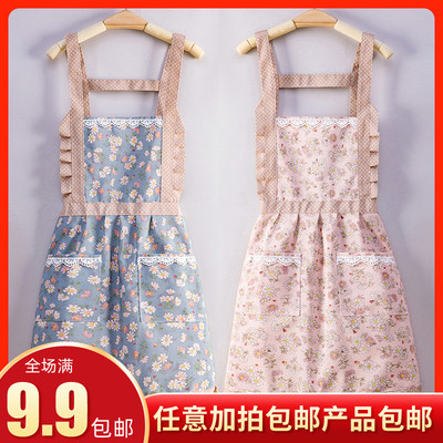 新款韩版可爱帆布围裙女家用厨房做饭防污透气耐磨时尚小清新围腰