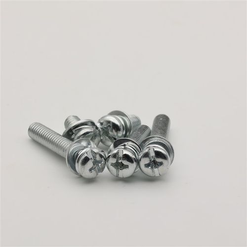 包邮 镀白锌十字带垫螺钉 圆头盘头十一字三组合螺丝M2.5M3M4M5M6
