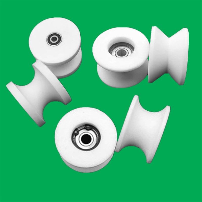 聚四氟乙烯轴承放线滑轮PTEF铁氟龙轨道滚轮圆管导向轮绝缘导轨轮