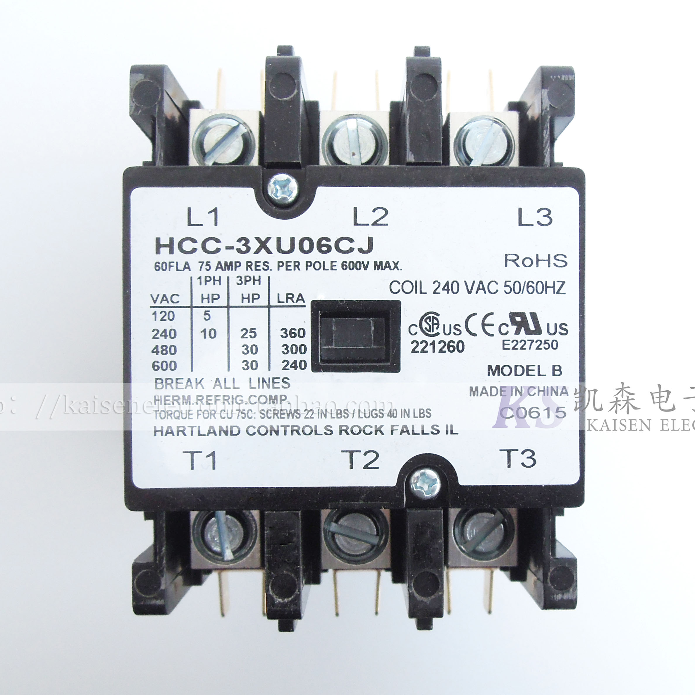 220V 60A HCC-3XU06CJ Hartland Controls美式三相交流接触器现货