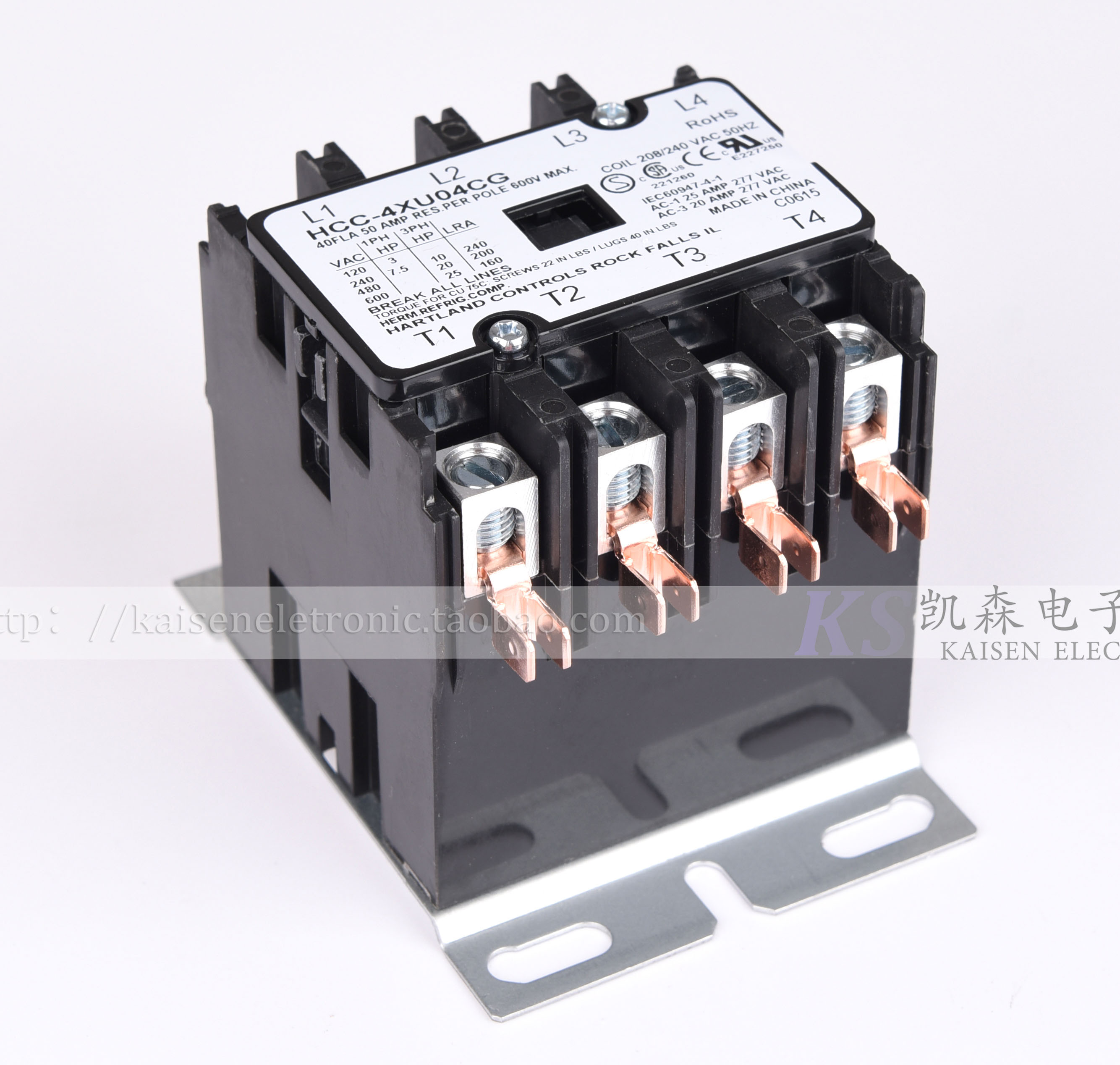 208V-240V 40A HCC-4XU04CG Hartland Controls四极交流接触器