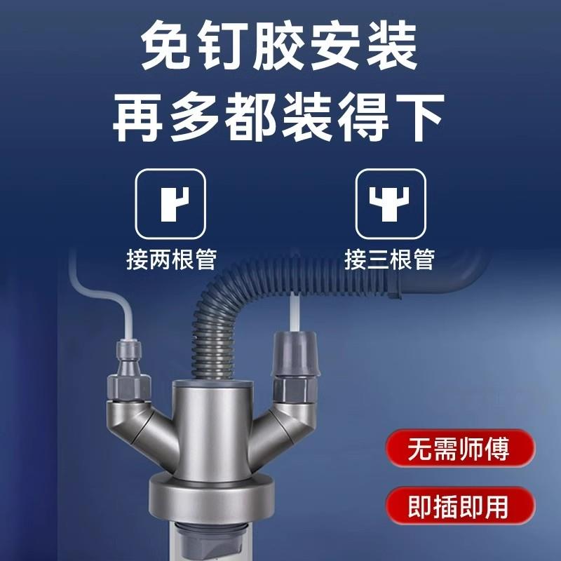 厨房下水管道三通洗菜盆水槽防臭神器洗碗机净水器多功能排水接头