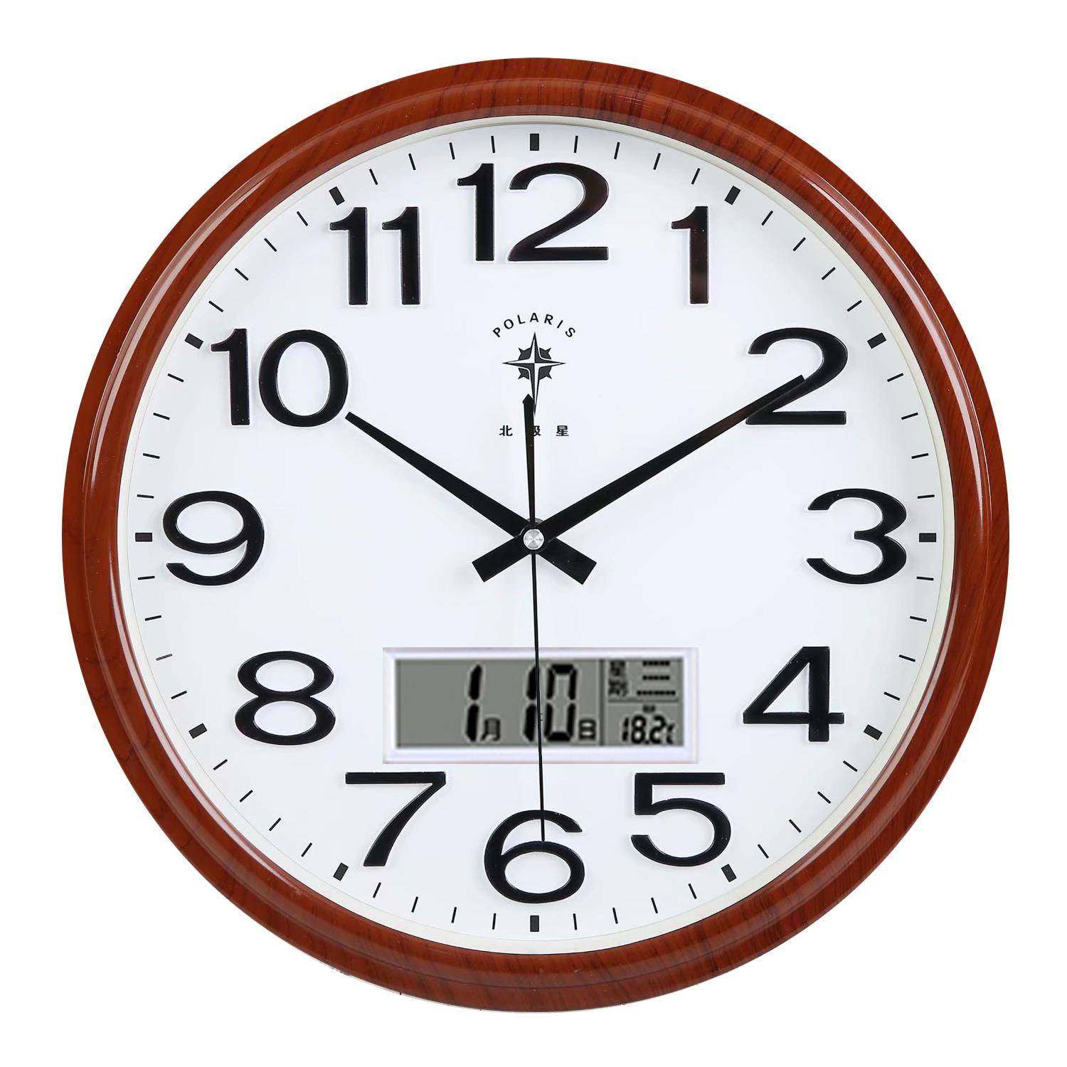 客厅挂钟16-20英寸简约现代静音万年历带温度办公石英钟表