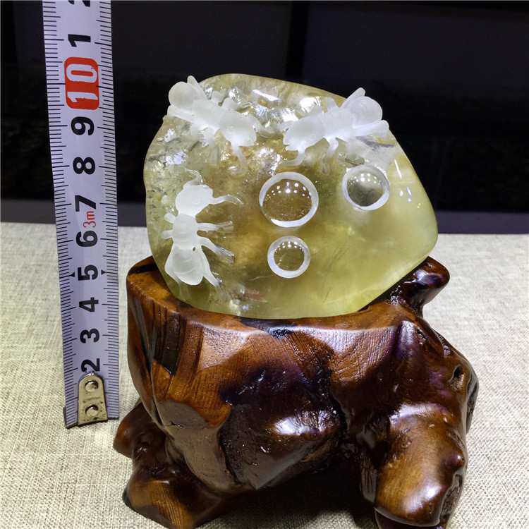 东海水晶天然金发晶顺发晶聚宝盆巧雕蚂蚁搬运工摆件