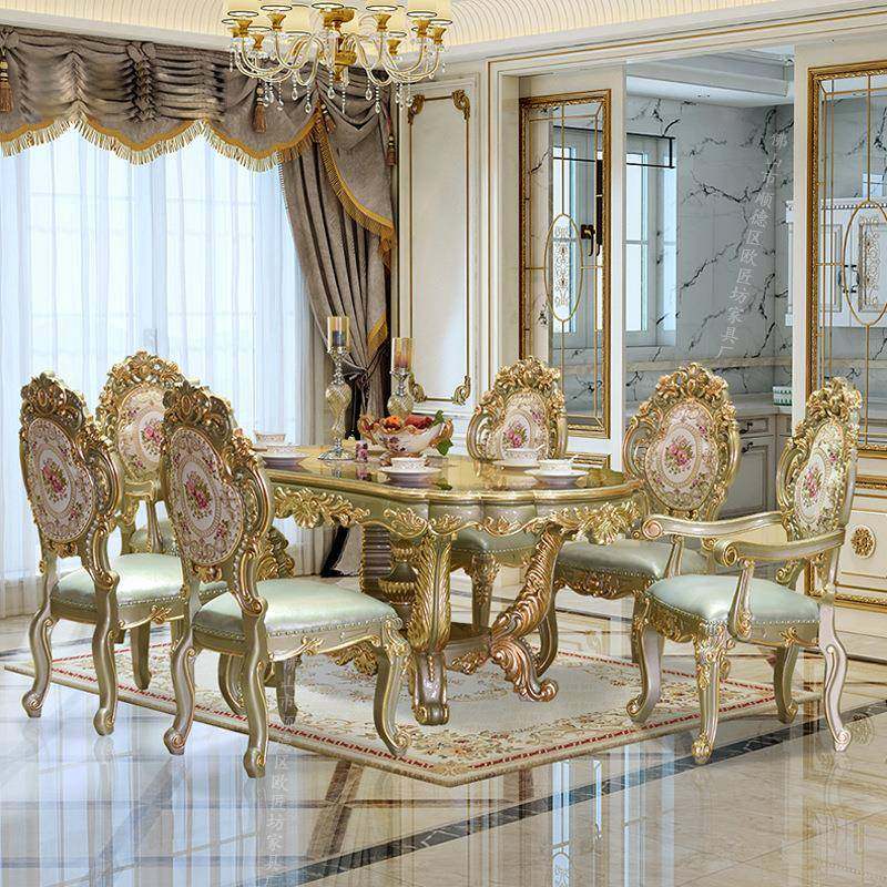 欧式餐桌实木饭桌家用大小户型长方形轻奢一桌六椅餐厅组合餐桌椅