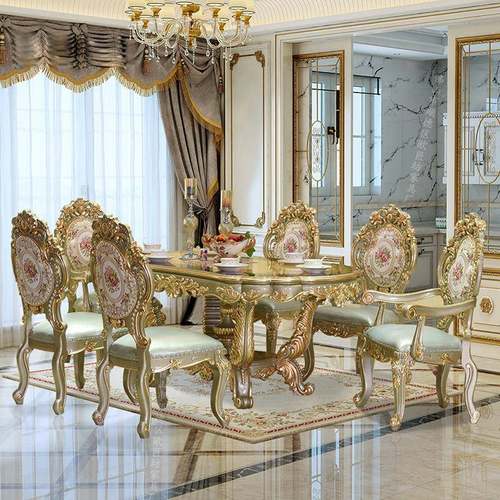 欧式餐桌实木饭桌家用大小户型长方形轻奢一桌六椅餐厅组合餐桌椅