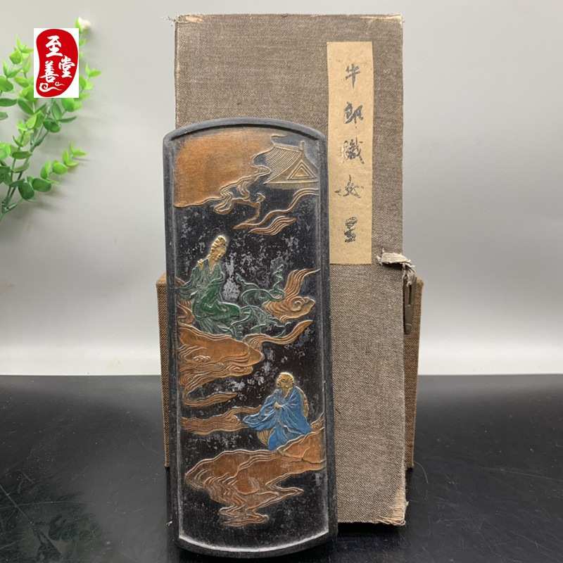 古玩收藏仿彩绘描金老墨块墨锭142牛郎织女星 摆件装饰