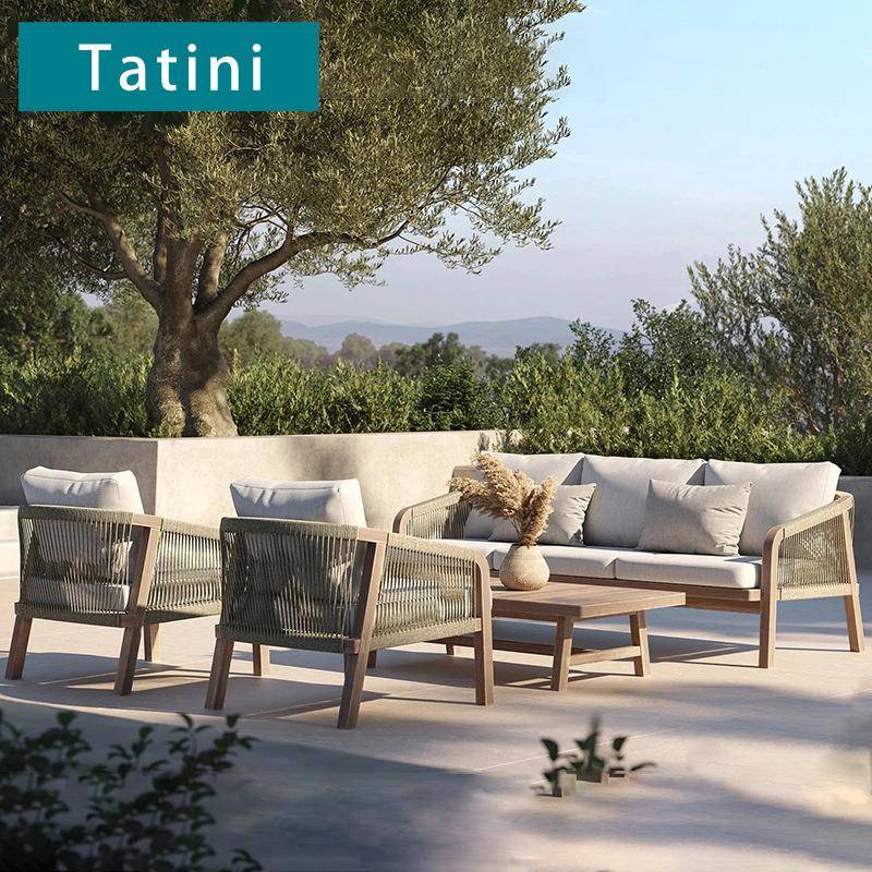 户外柚木藤编沙发组合庭院阳台休闲藤椅室外花园露台实木沙发