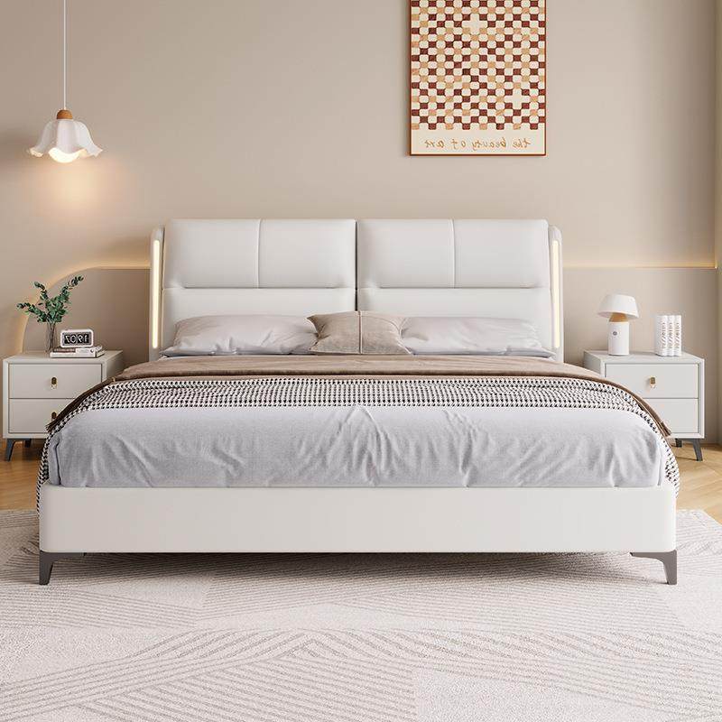 意式极简真皮床现代简约奶油风主卧双人带智能感应灯储物软包婚床,收纳整理,烫衣板及配件,淘宝优惠券,粉丝福利购,淘宝优惠卷