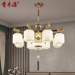 新中式 实木仿古餐厅灯全铜别墅中古风灯5015 吊灯客厅吊灯2024新款