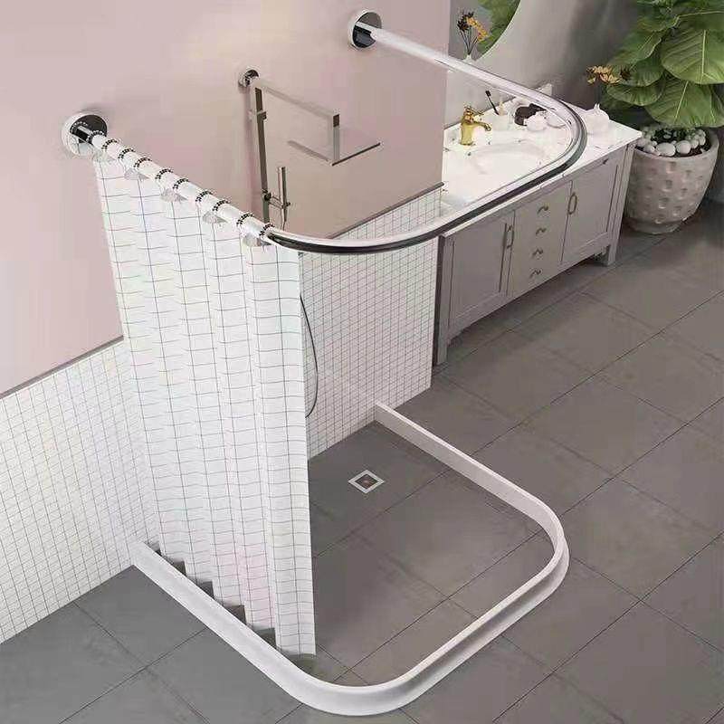 打孔卫生间浴室浴帘杆套装免磁性挂帘防水干湿分离淋浴房隔断U型