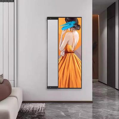 网红客厅玄关装饰画入户过道现代简约大气美女隐藏式推拉全身镜