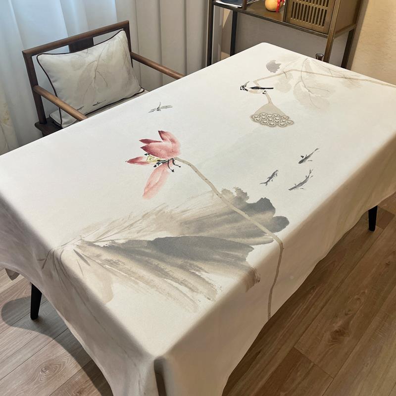 水椅墨画CMU棉麻布中式古中国风茶室桌书法子坐垫红木风茶几盖布