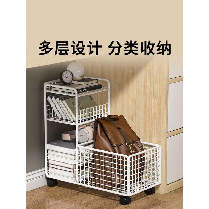带可移动书铁架轮书桌旁放书包置物架落地书艺本收纳简易学GNG生