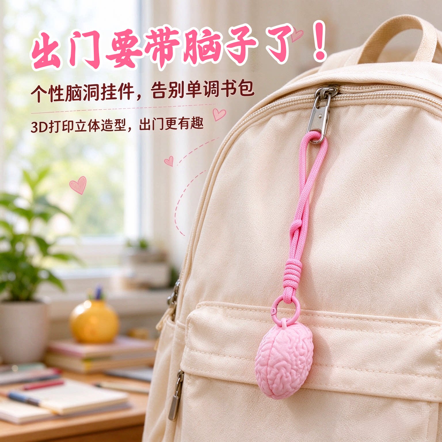 粉色立体脑纹编织钥匙扣挂件