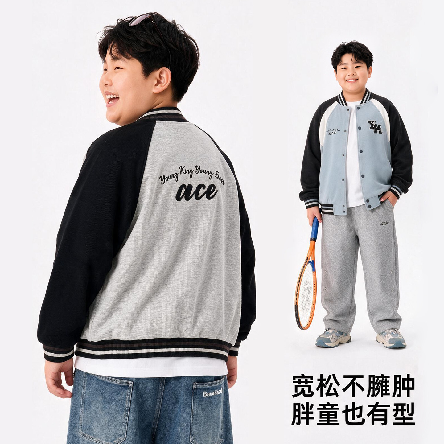胖童加肥加大棒球服外套