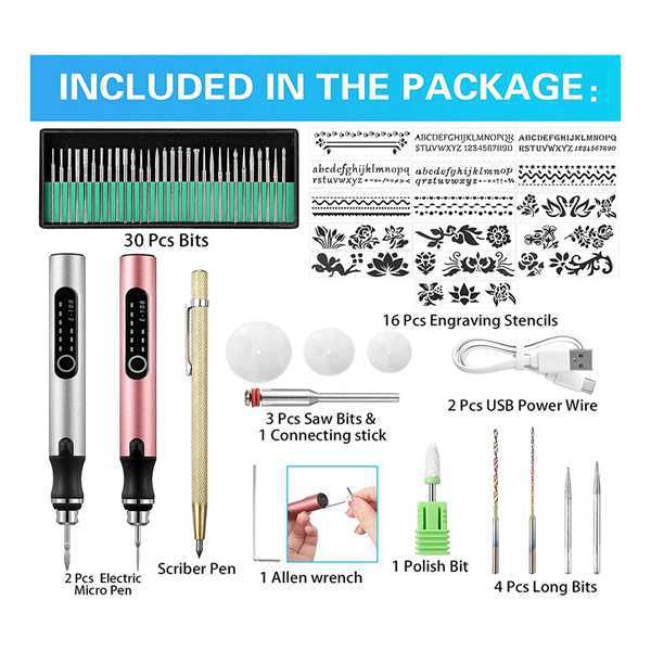 1套 颜色:如图色 材质:金属 USB 可充电雕刻笔 带钻头无绳雕刻