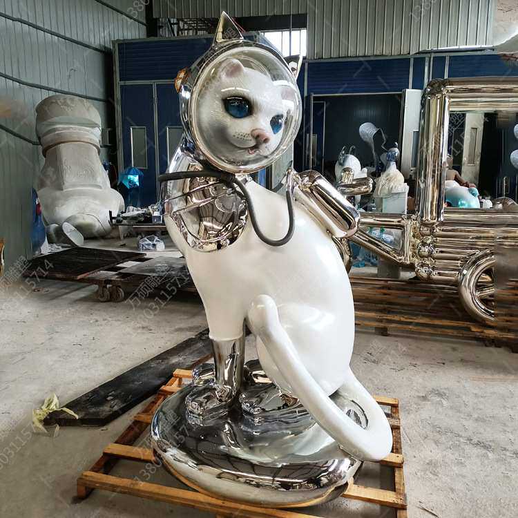 卡通猫玻璃钢雕塑模型摆件室外商场太空猫美陈装饰树脂电镀喷镀