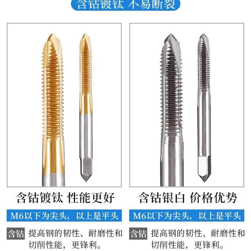 平工高强度含钴镀钛强力机用丝锥丝攻平湖不锈钢专用M3/M4M5M6/M8