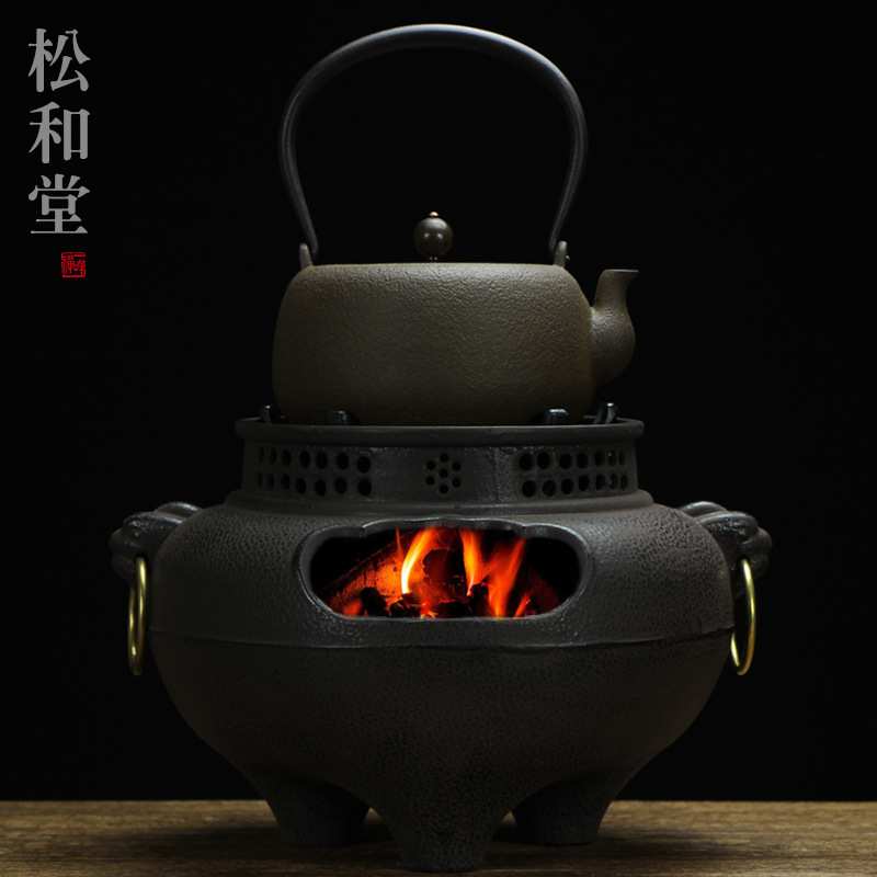 鬼面风炉铸铁炭炉铁壶套装日式煮茶炉室内碳炉取暖炉大伍德烤火炉