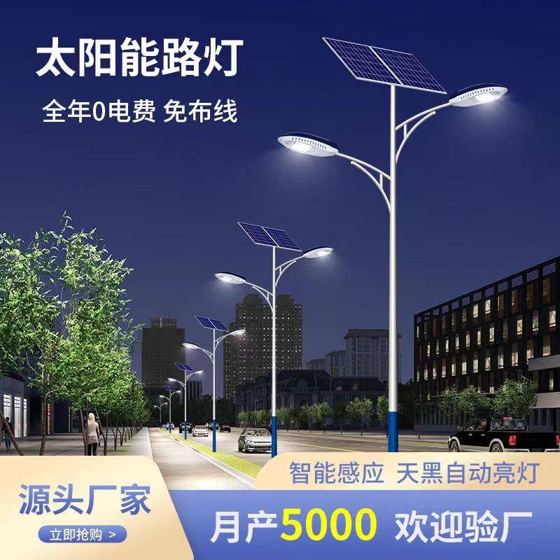 工程款新农村照明高低臂双臂led路灯头6米100W太阳能市电路灯光控