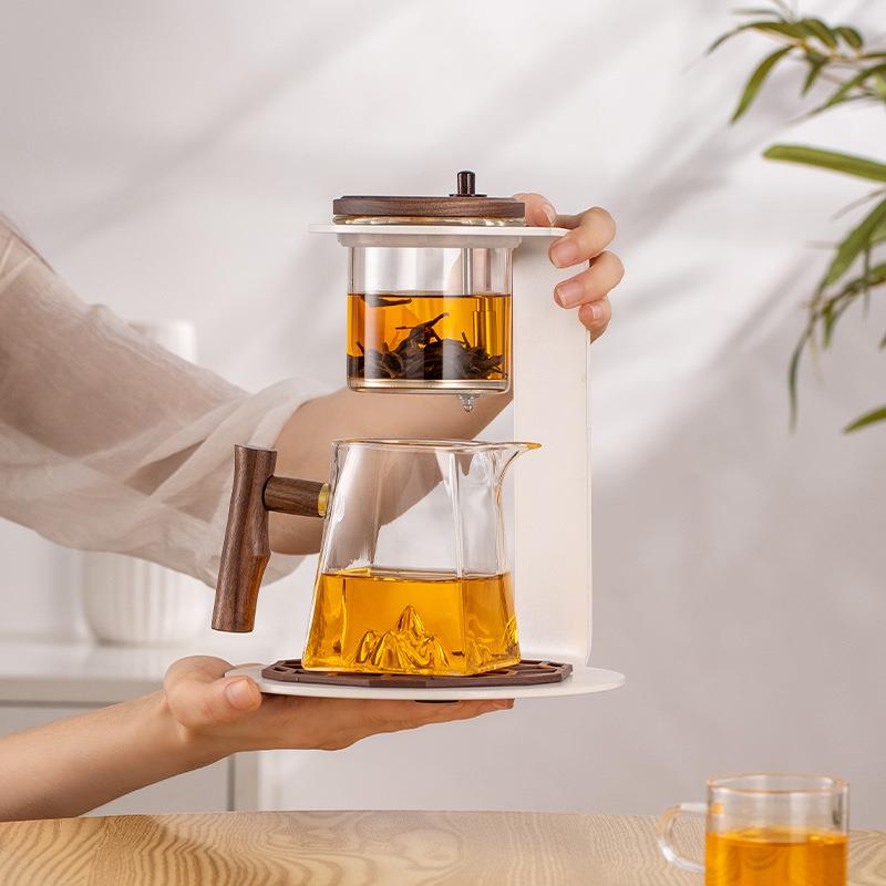 家用办公飘逸壶茶水分离滤茶器泡茶架台懒人冲茶神器高硼玻璃茶具