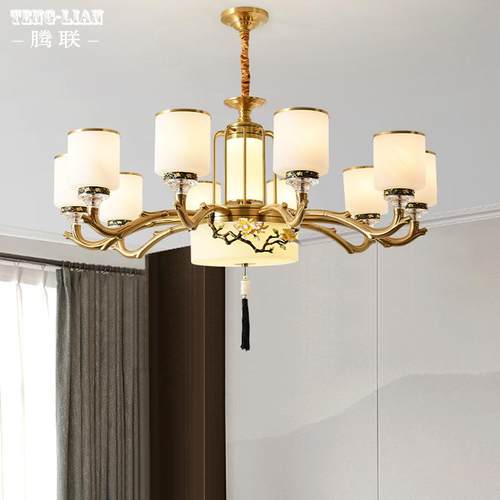 中式别墅客厅全铜吊灯大气复式楼大厅中空4层大吊灯卧室书房灯具