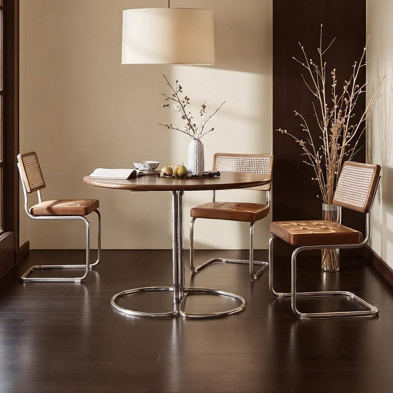 不锈钢圆餐桌家用小户型设计师洽谈桌咖啡厅会客桌实木吃饭圆形桌