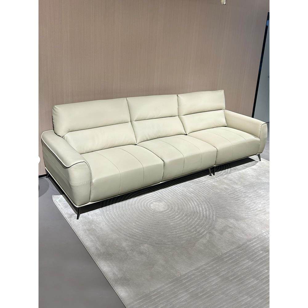 简约现代真皮沙发客厅家用2025新款意式轻奢直排三人位小户型沙发