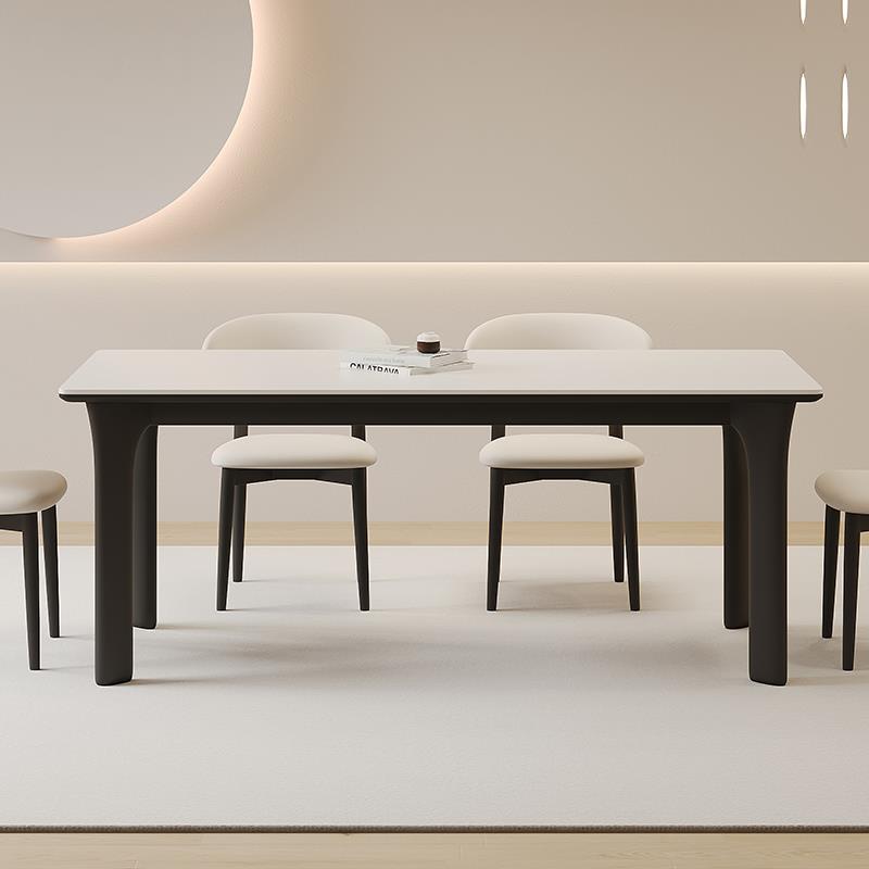 德利丰实木岩板餐桌家用白蜡木长方形奶油风现代简约高端吃饭桌子