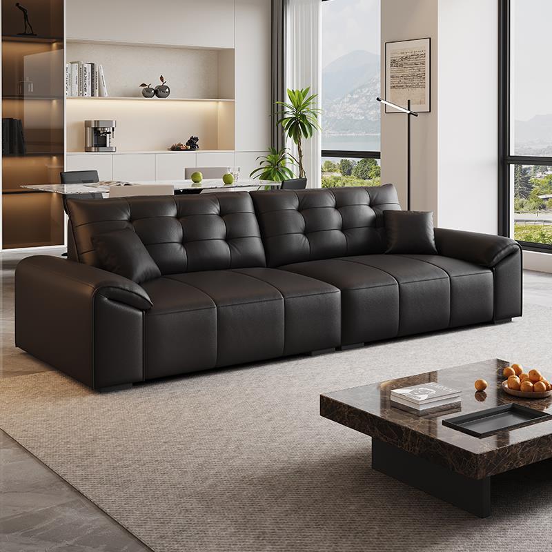 意式极简大黑熊轻奢真皮沙发2025新款家用小户型客厅钢琴键直排