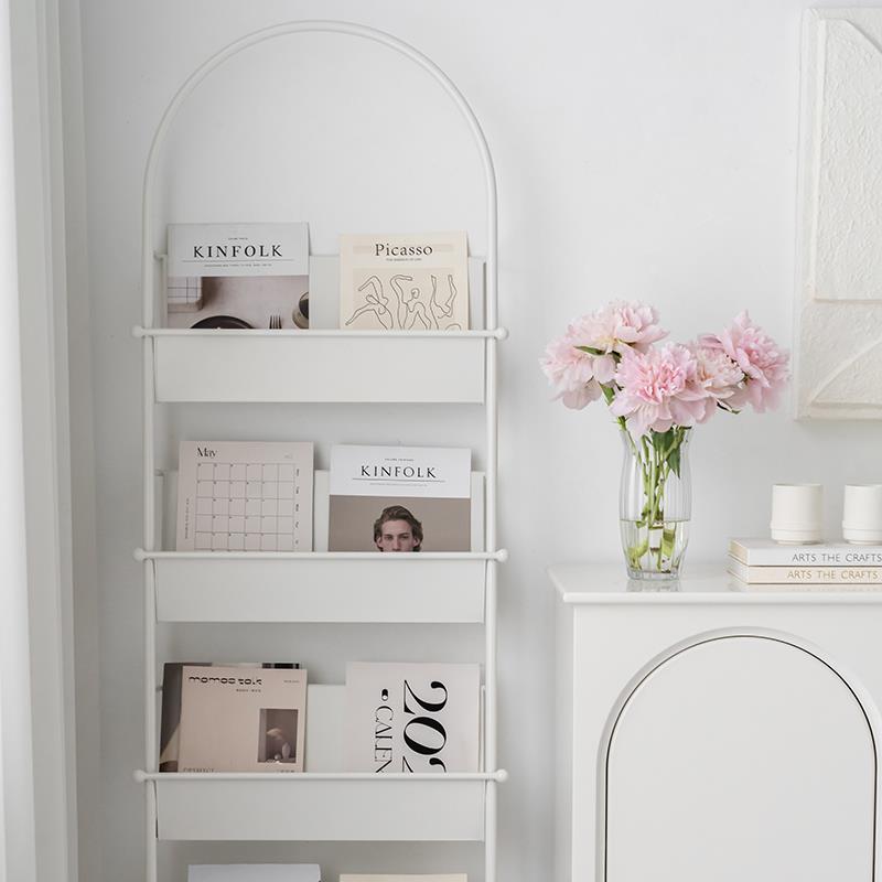 润家家居落地杂志架ins风书架梯子超薄阅读架壁挂立式铁艺书报架
