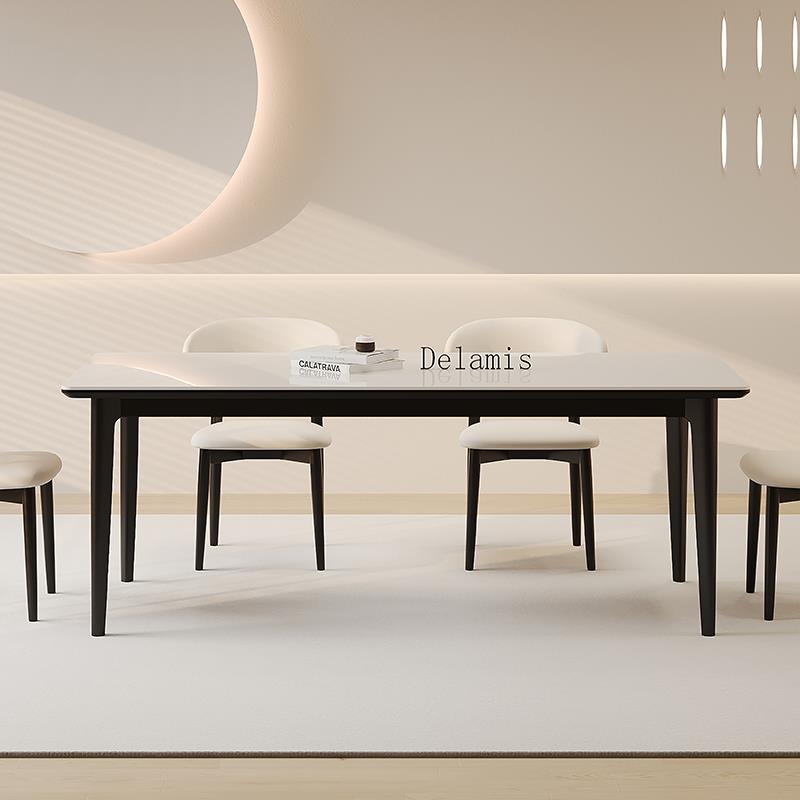 德利丰实木岩板餐桌黑色白蜡木客厅家用小户型现代简约饭桌椅组合