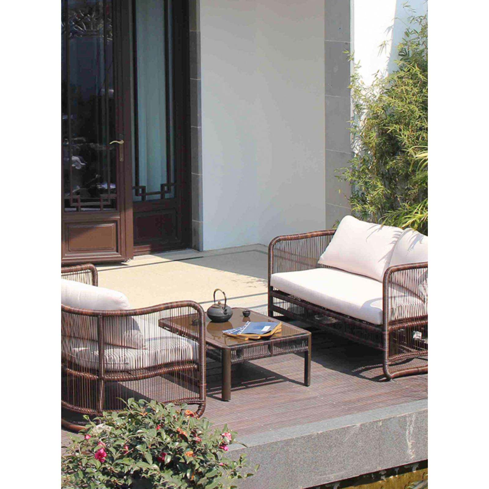 户外藤沙发休闲中式现代简约现代组合阳台庭院花园藤椅咖啡桌别墅