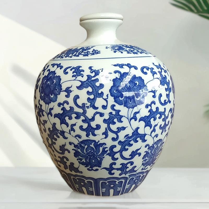 景德镇青花瓷酒瓶1斤2斤3斤5斤10斤小口带盖密封家用酒罐装酒酒坛
