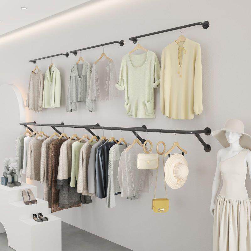 服装店展示架上墙高级墙上挂衣服架室内斜撑配落地杆衣架