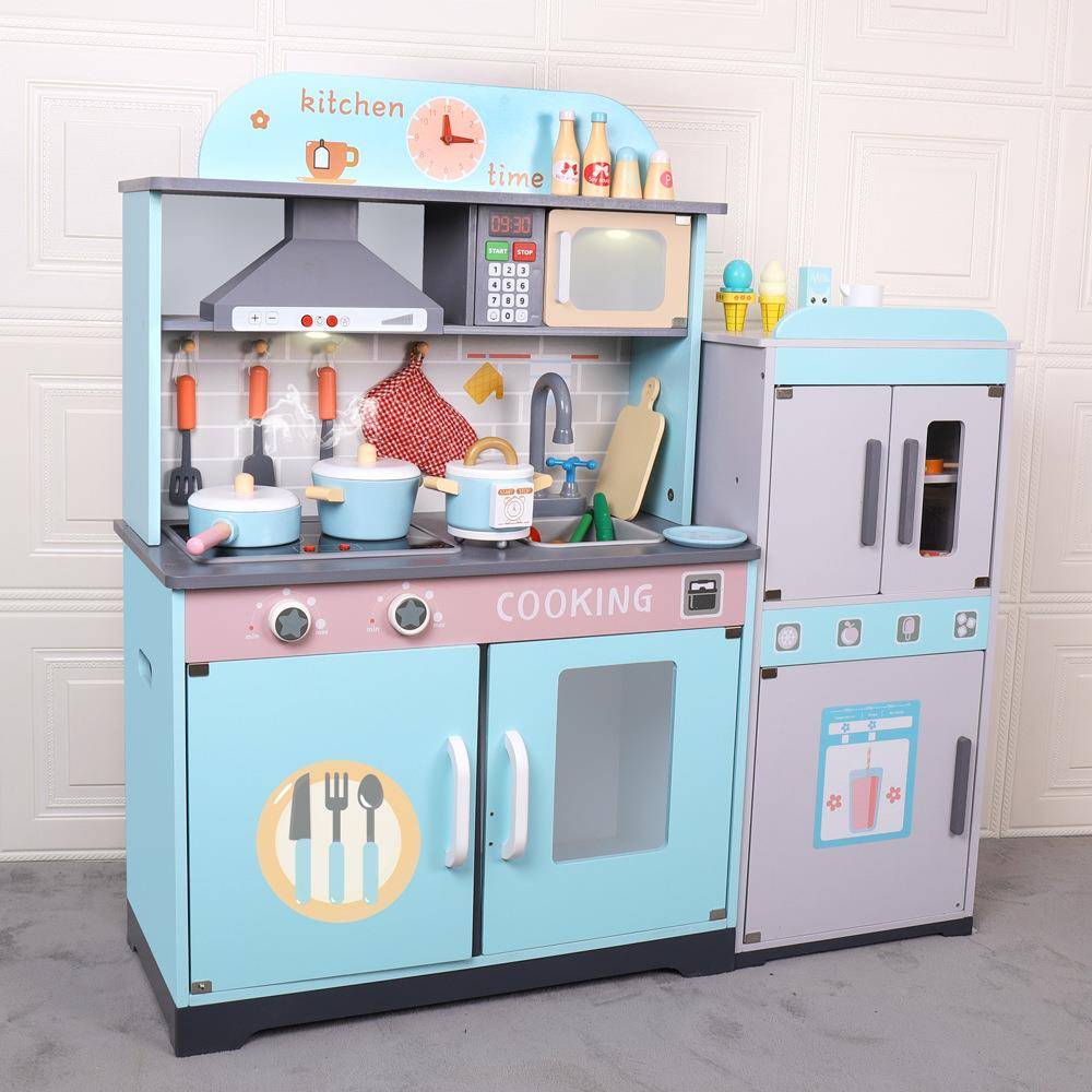 大号声光厨房冰箱套装仿真木质锅具女孩子做饭煮饭儿童过家家玩具