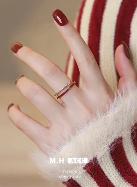 四芒星镂空戒指女新年时级感锆石食指戒轻奢风潮手饰