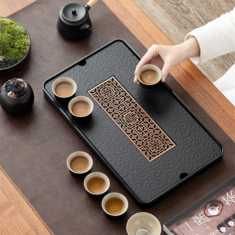 乌金石头套装工夫具茶几上放的茶盘2022新款一人小茶台家用排储
