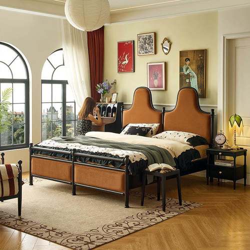 20古25年新款式复床中古风床云褐18597337970x200实木靠背双人法