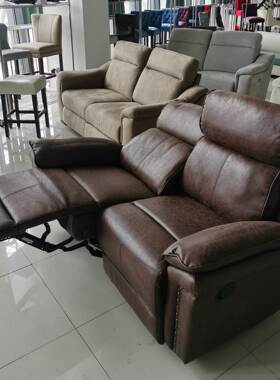 客临人家睿庭影院网咖功能可躺JKD沙棕黄色牛皮沙发椅发盟贸双易