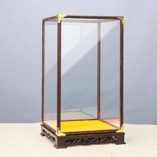 红玻件璃罩红木花梨木宝笼佛像DDP透工艺品展示盒防尘罩实木摆底