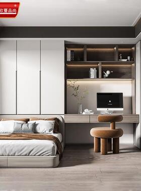 佛简约白色小户型一卧室空书间收纳全铝榻榻米定制桌体衣山UJR柜