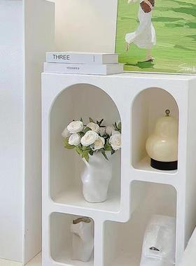 奶柜油风书柜收代纳简约现客厅玄关装饰洞穴示RYI柜展沙发边柜子